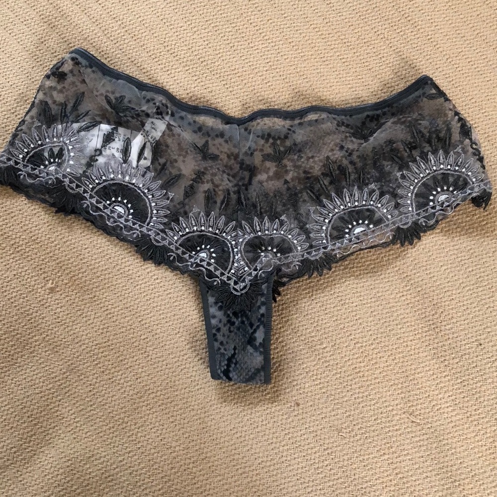 Chantelle tanga panty gray embroidered lace M